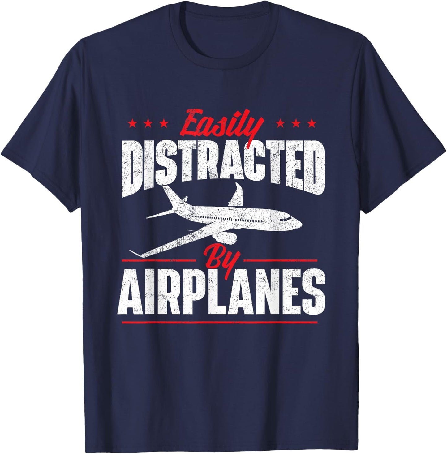 Easily Distracted by Airplanes - Aircraft Fan Airline Pilot T-Shirt - T-Shirt | Navy