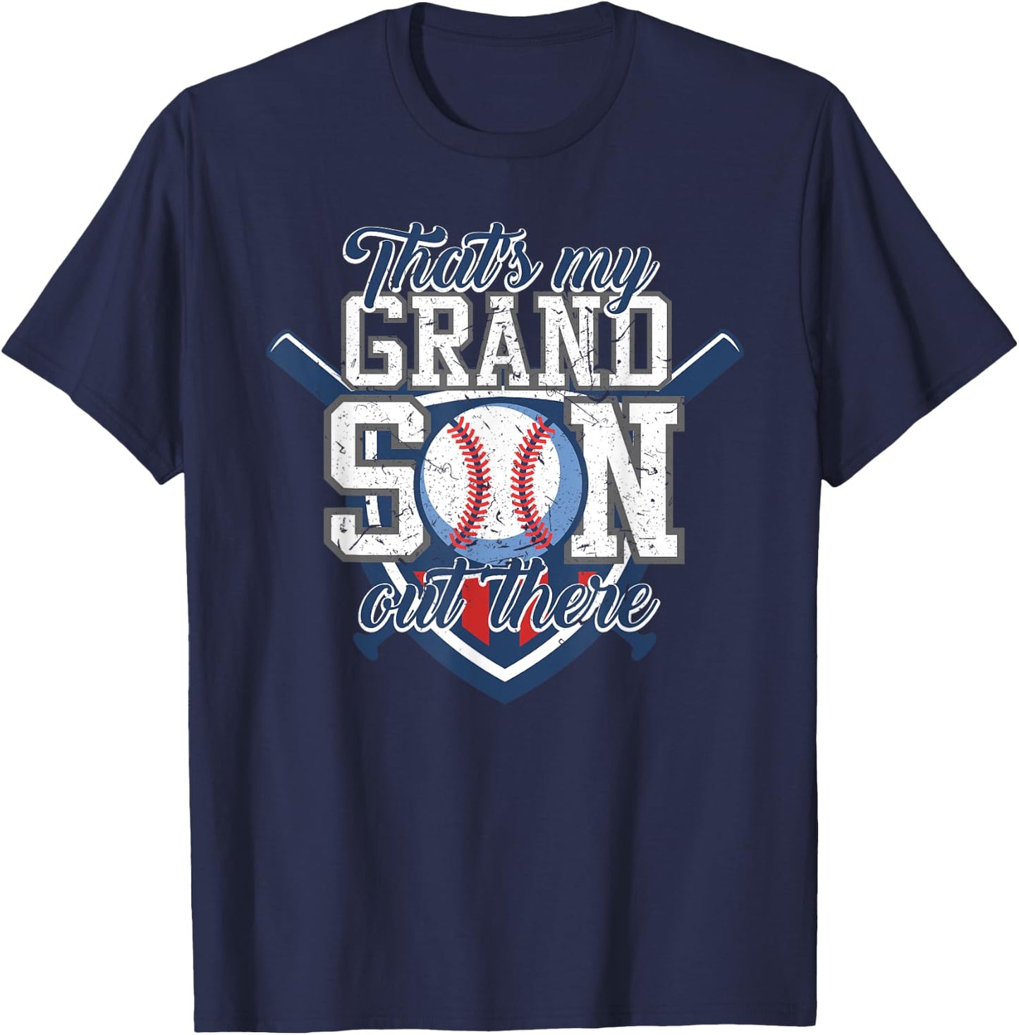 That's My Grandson Out There Baseball Grandparents Gift T-Shirt - T-Shirt | Navy