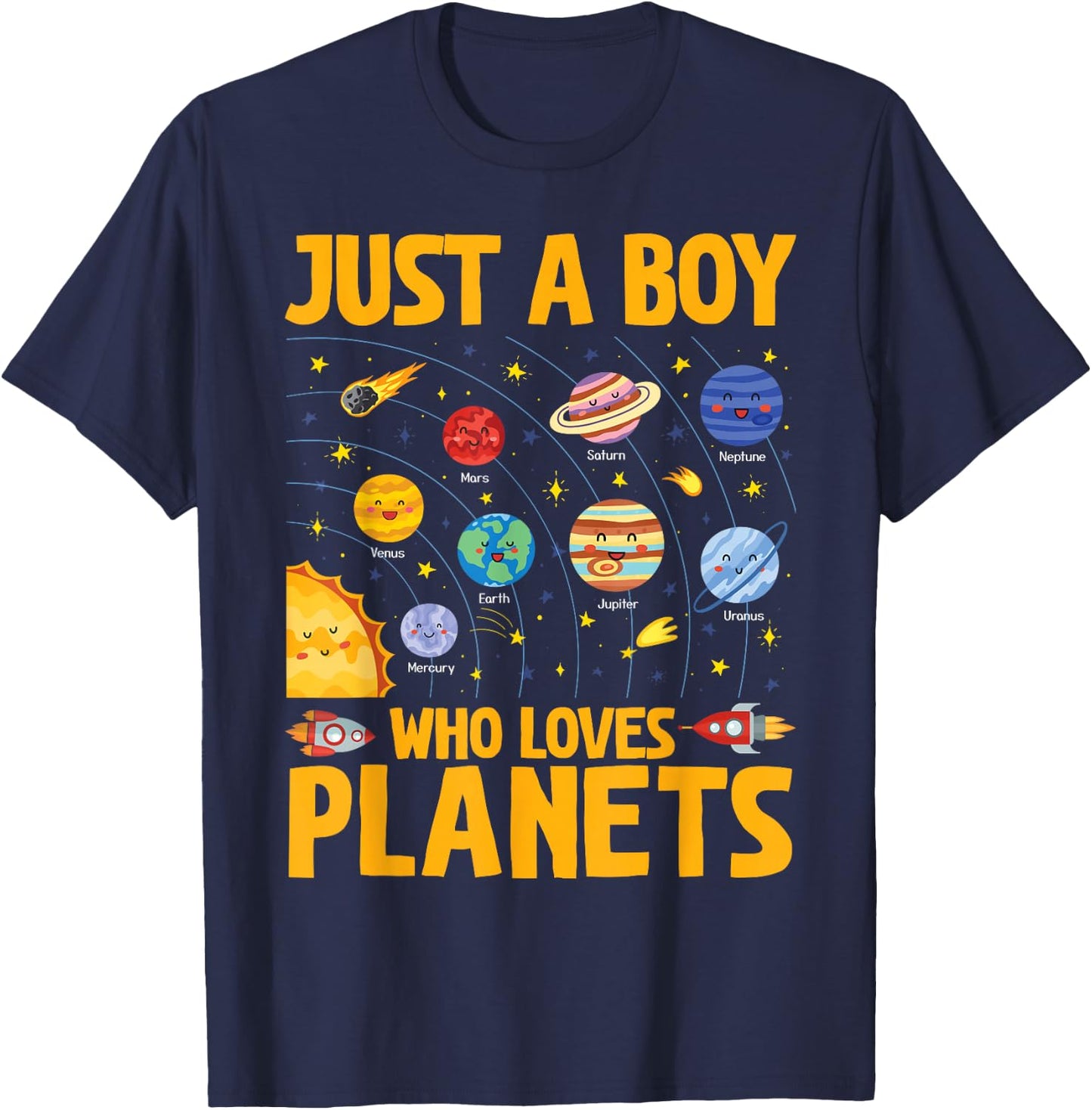 Just A Boy Who Loves Planets Solar System Kids Space Science T-Shirt - T-Shirt | Navy