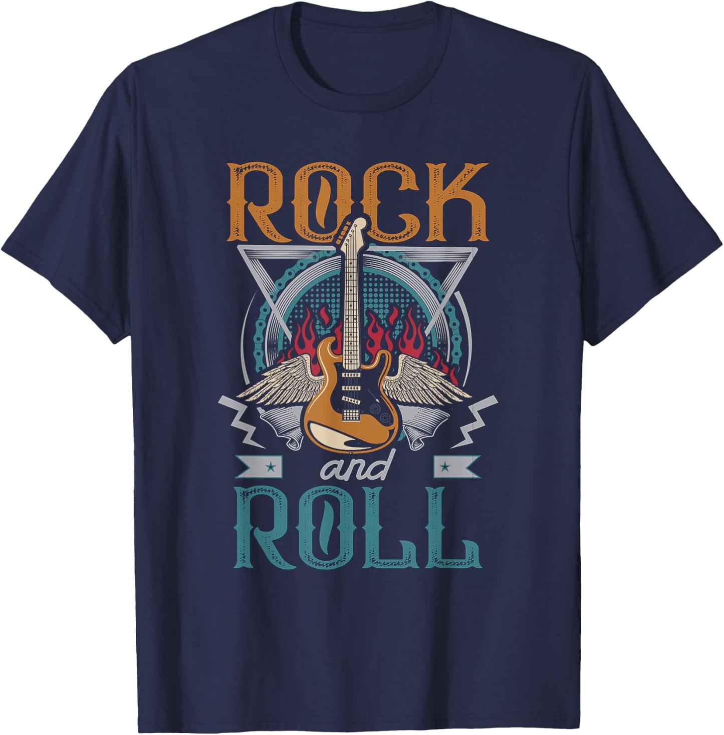 Vintage Retro 80s Rock & Roll Music Guitar Wings T-Shirt - T-Shirt | Navy