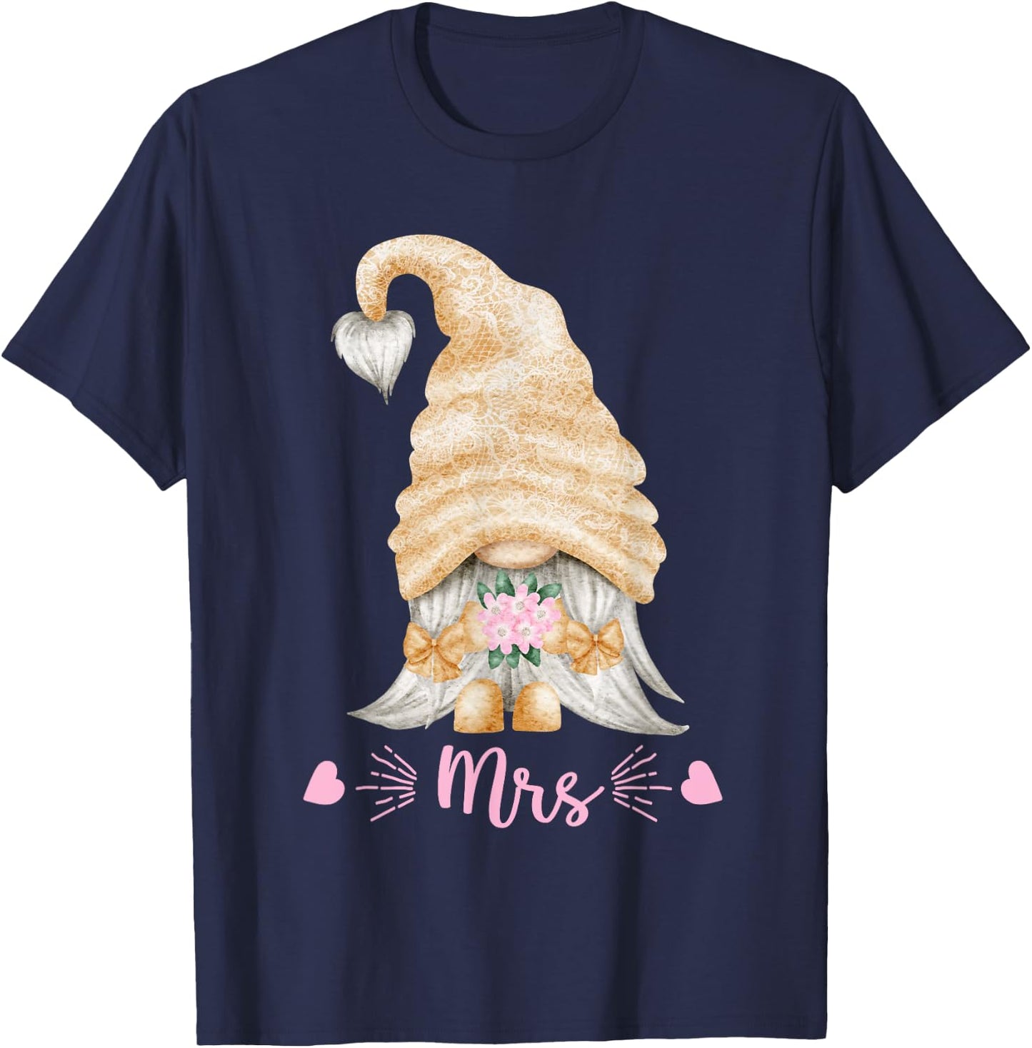 Funny Mrs And Mr Gnome Wedding - Cute Gnomie Bride T-Shirt - T-Shirt | Navy