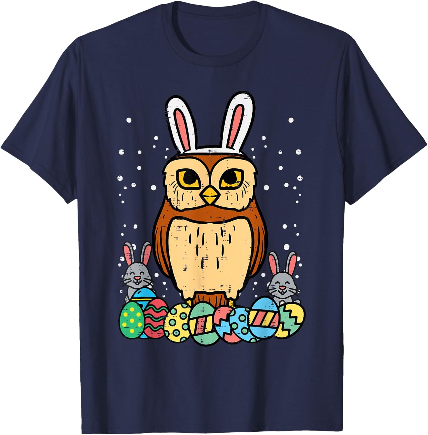 Easter Owl Eggs Bunnies Cute Animal Bird Men Women Kids T-Shirt - T-Shirt | Navy