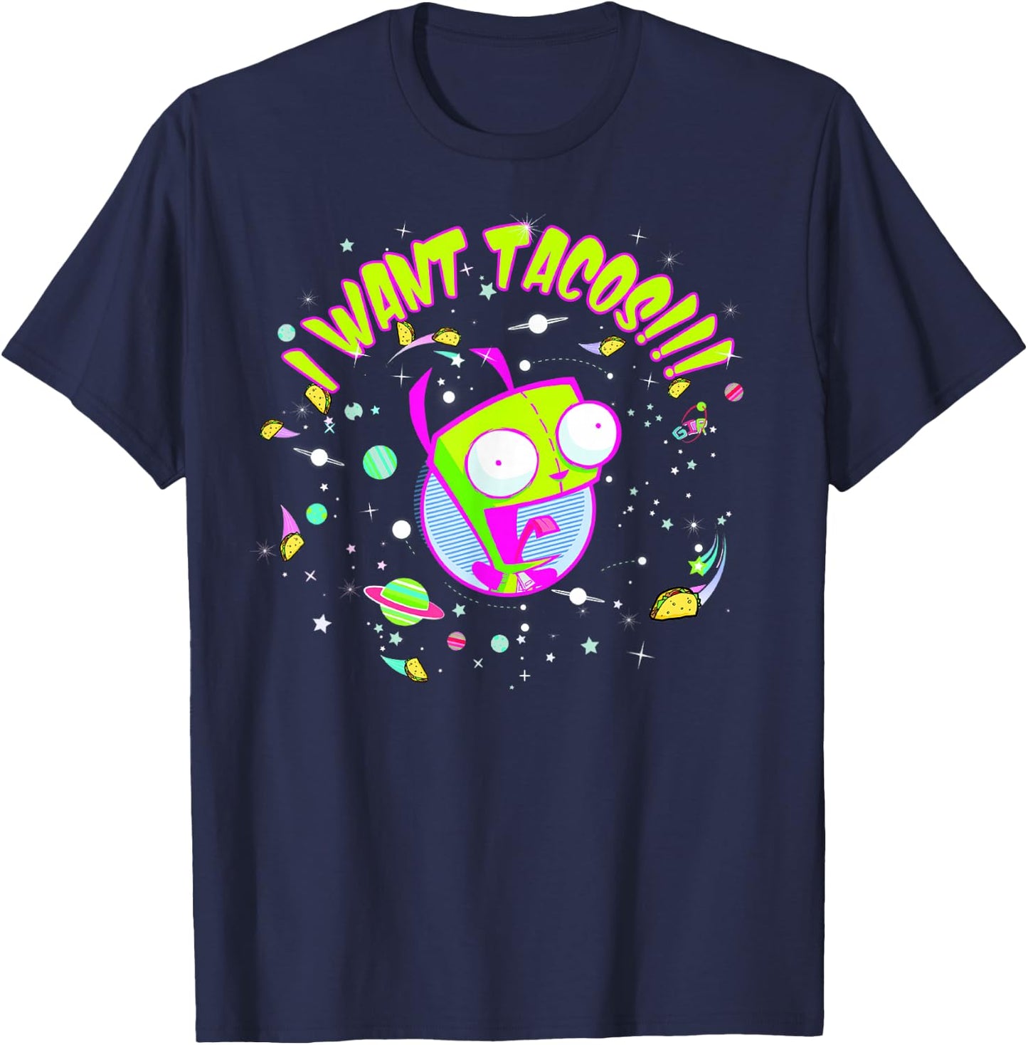 Invader Zim Gir I Want Tacos Space T-Shirt - T-Shirt | Navy