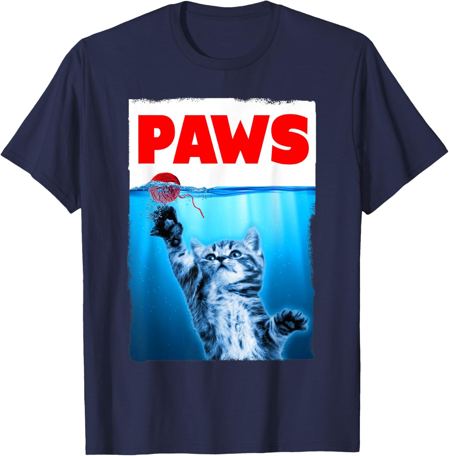Paws Cat Parody Chasing String Ball T-Shirt - T-Shirt | Navy
