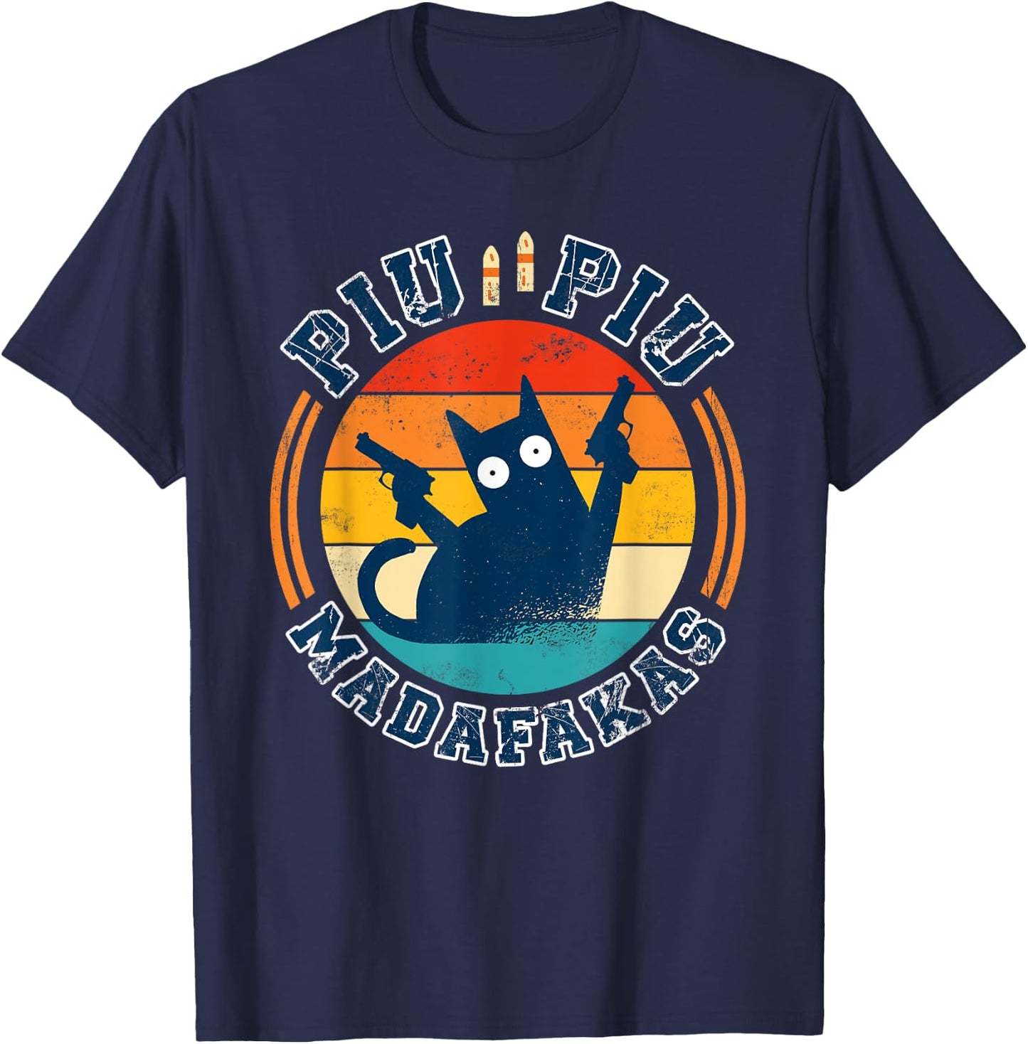 Piu Piu Pew Madafakas Novelty Funny Cat Vintage T-Shirt - T-Shirt | Navy