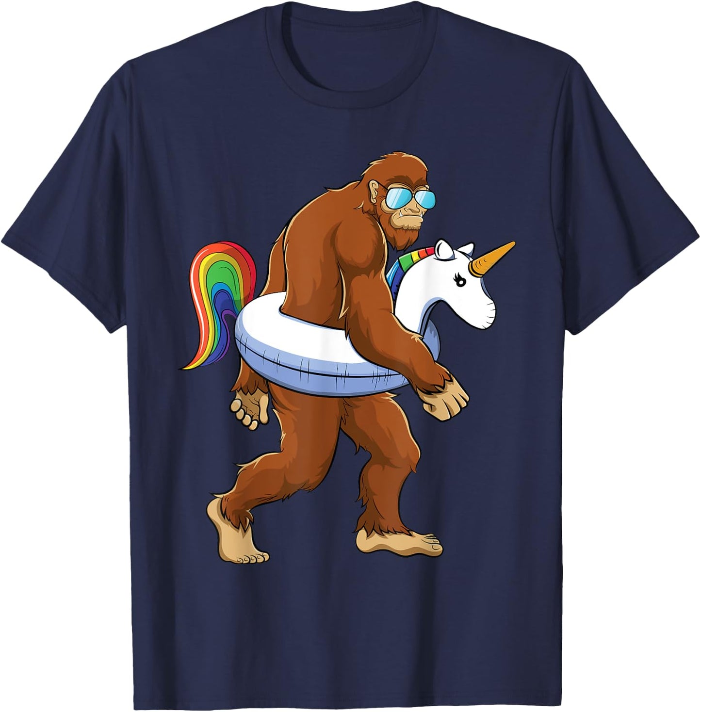 Unicorn Bigfoot Sasquatch Pool Party Boys Girls Funny Summer T-Shirt - T-Shirt | Navy