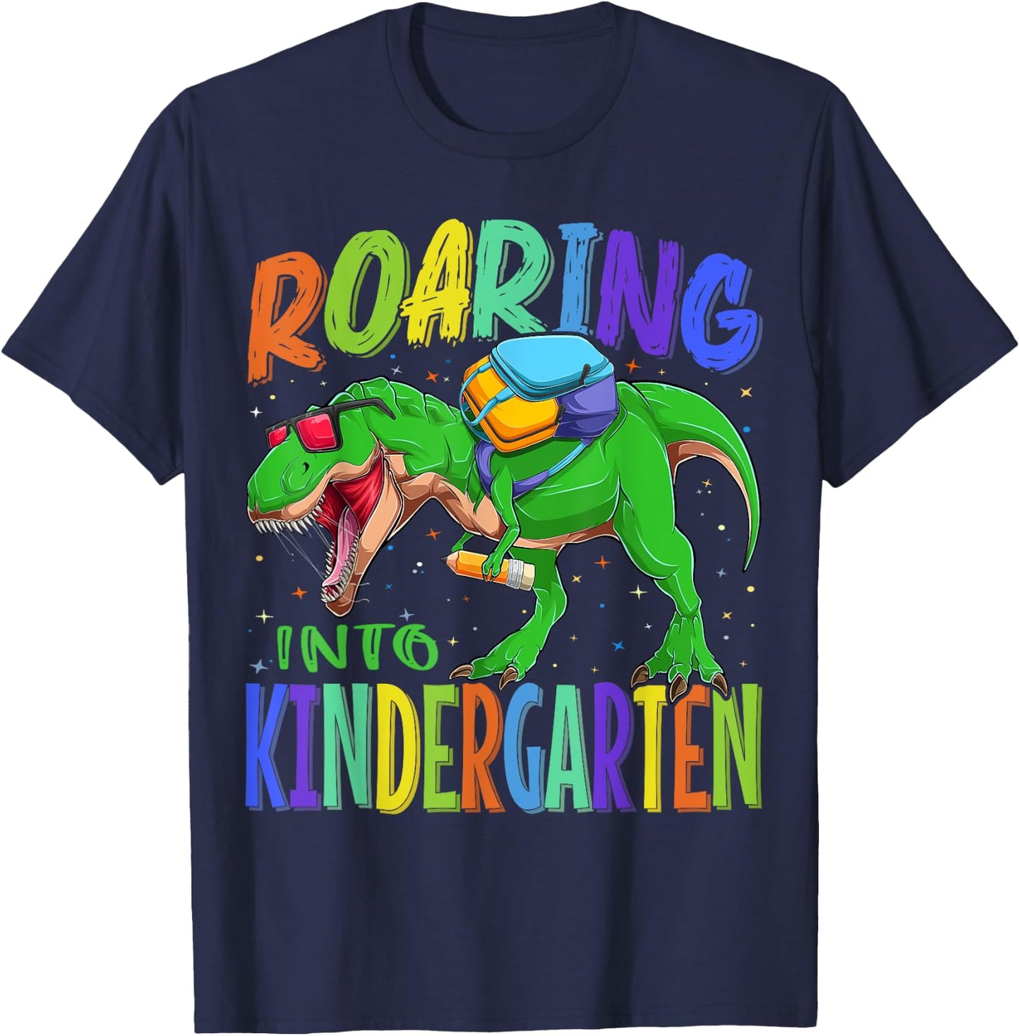 Roaring Into Kindergarten Dinosaur T Rex Back to School Boys T-Shirt - T-Shirt | Navy