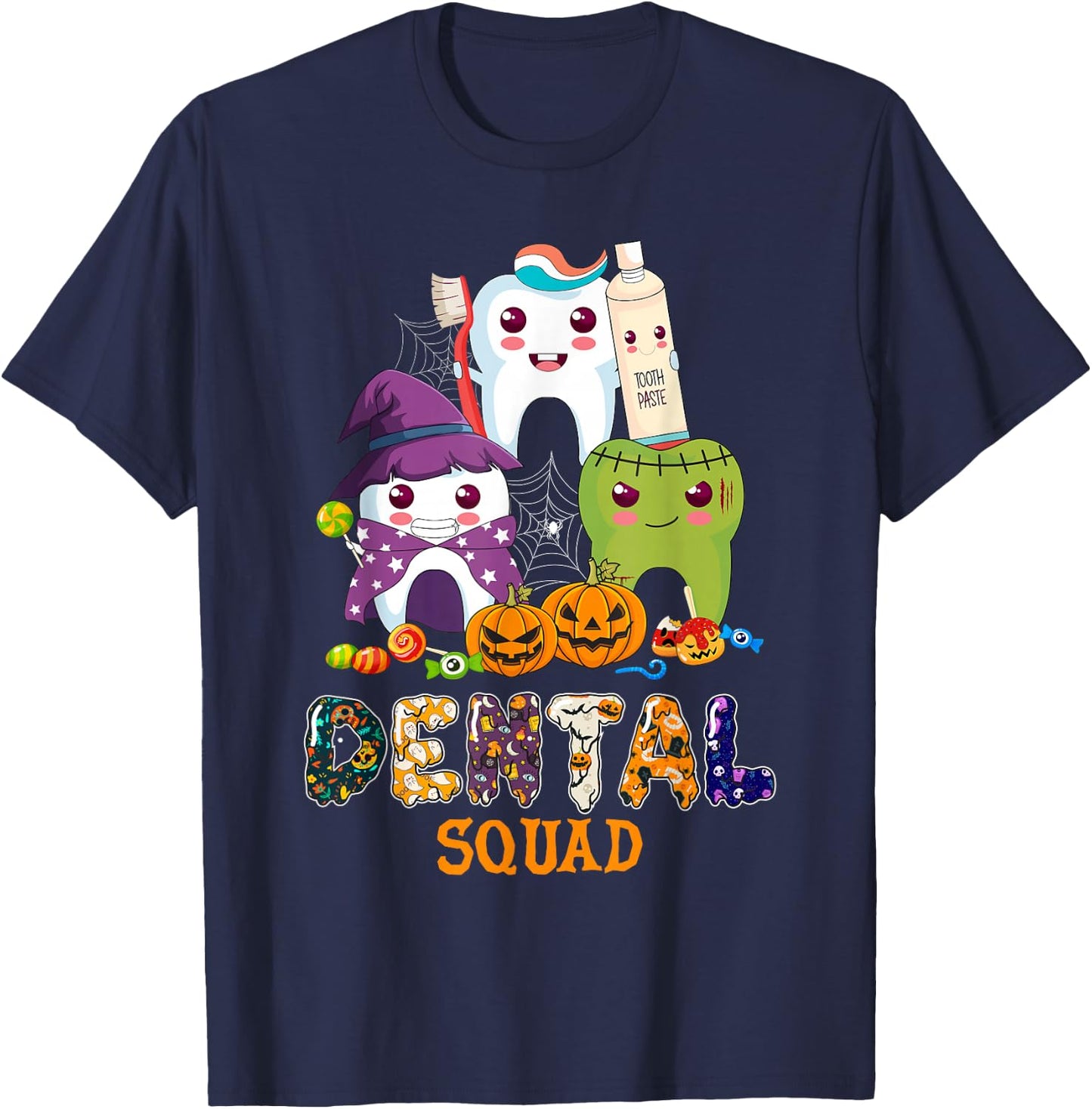 Cute Dental Squad Trick Or Teeth Denstist Halloween Ghost T-Shirt - T-Shirt | Navy