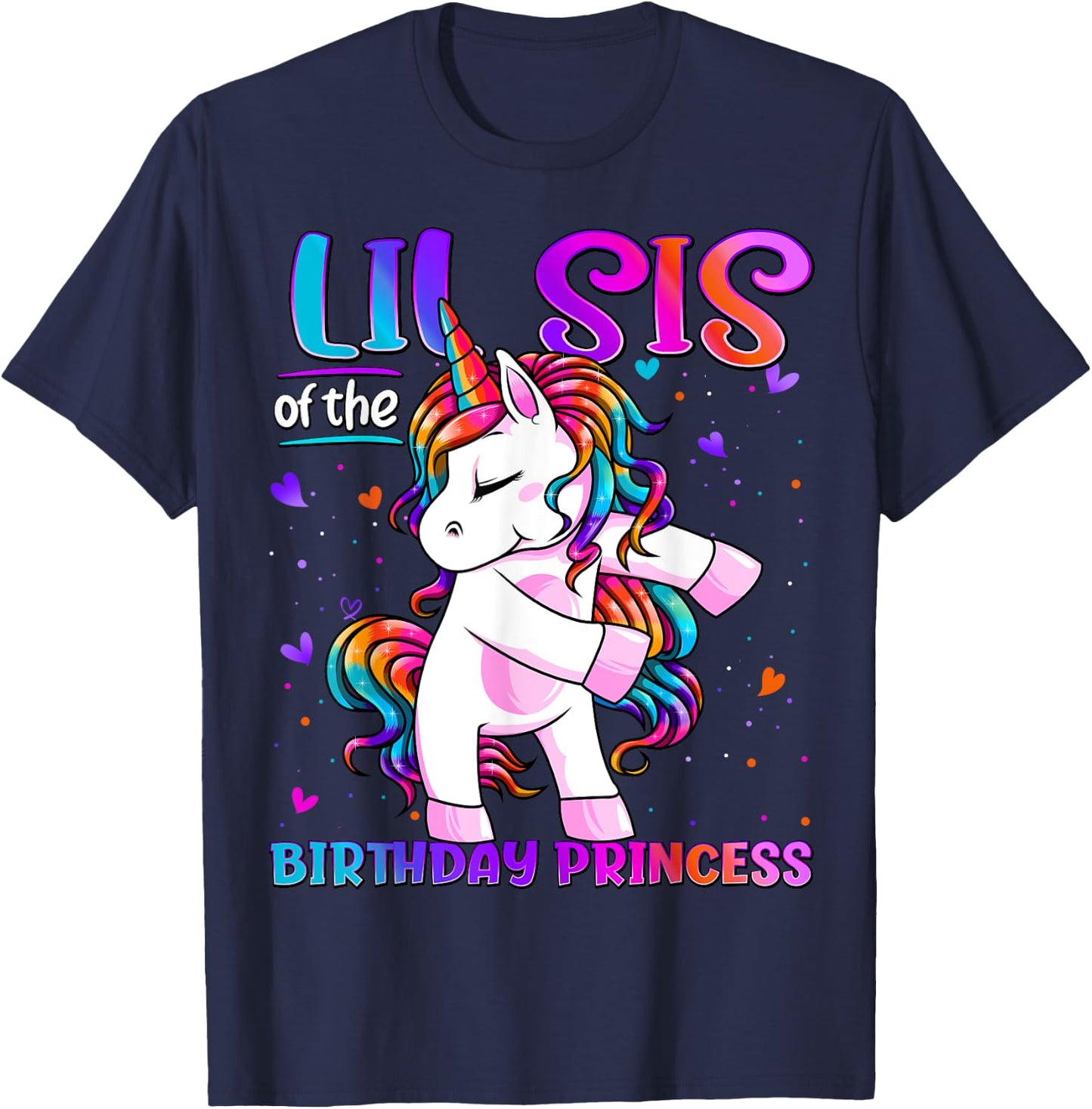 Lil Sis of the Birthday Princess Flossing Unicorn Lil Sister T-Shirt - T-Shirt | Navy