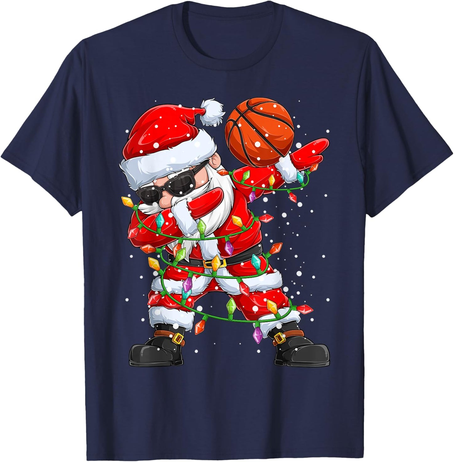 Dabbing Santa Basketball Christmas Tree Lights Kids Dab Xmas T-Shirt - T-Shirt | Navy