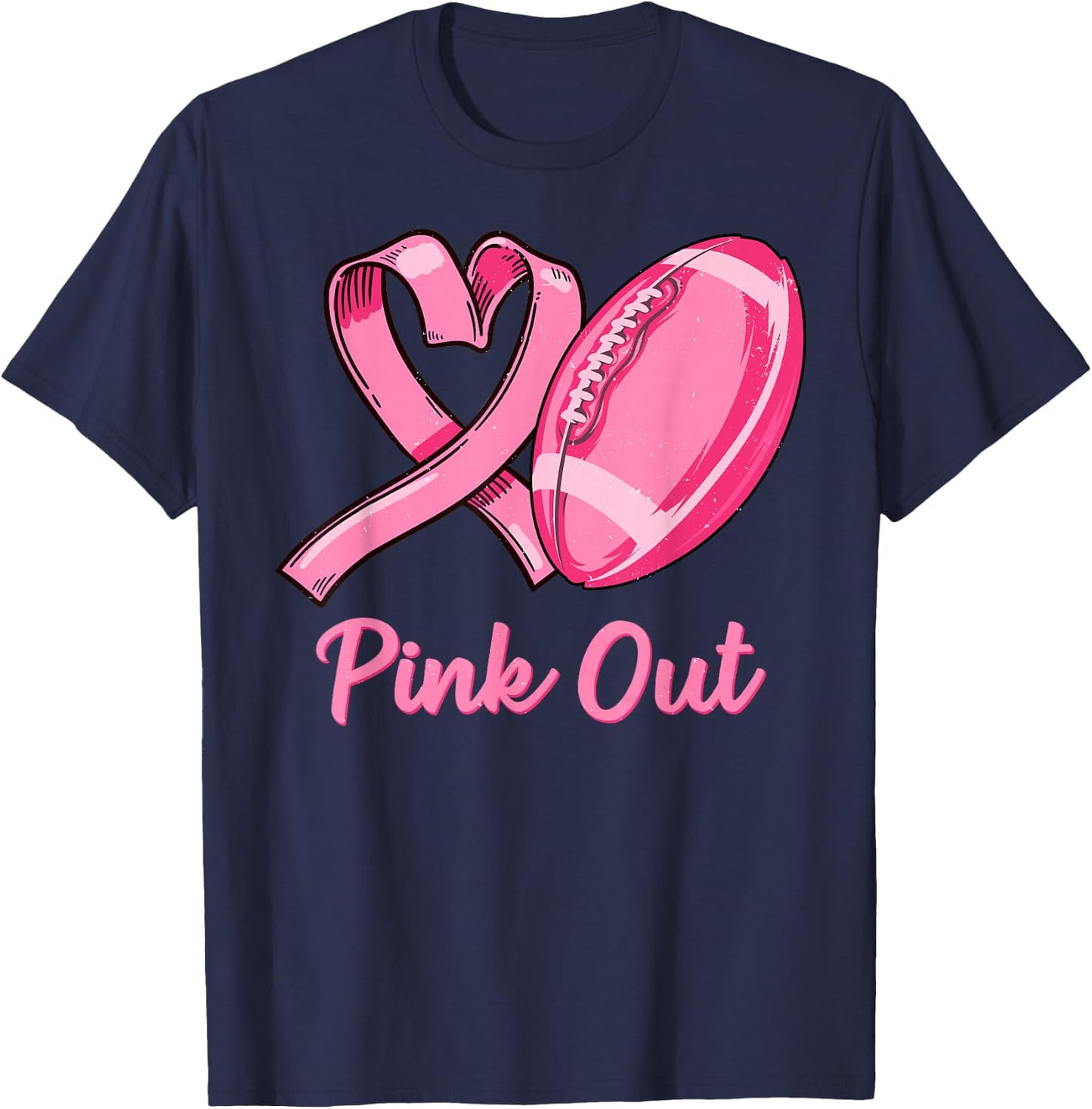 Pink Out Breast Cancer Awareness Bleached Football Mom Girls T-Shirt - T-Shirt | Navy