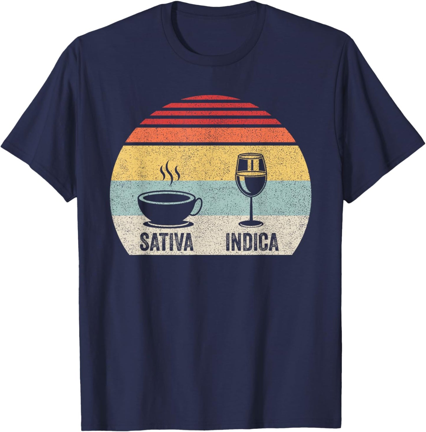 Vintage Retro Coffee Wine Sativa Indica T-Shirt - T-Shirt | Navy