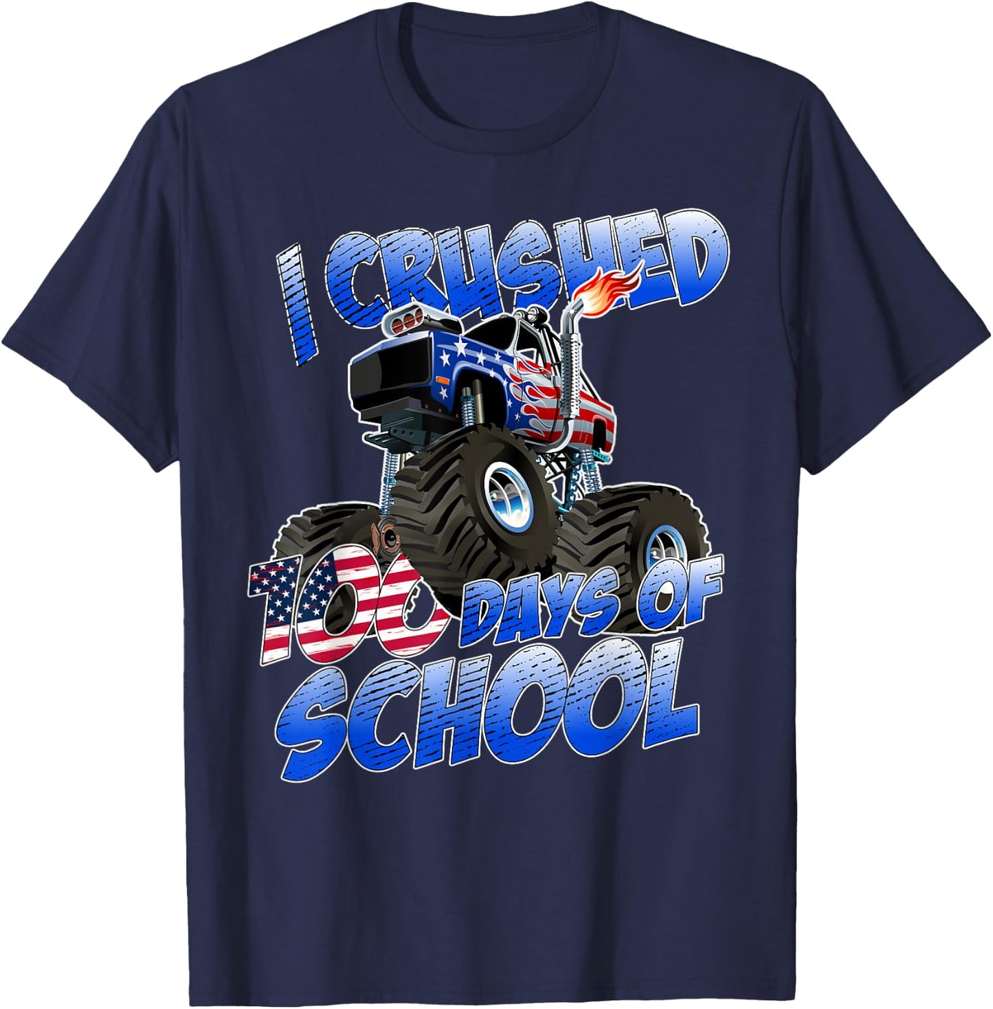 I Crushed 100 Days Of School Monster Truck Boys T-Shirt - T-Shirt | Navy