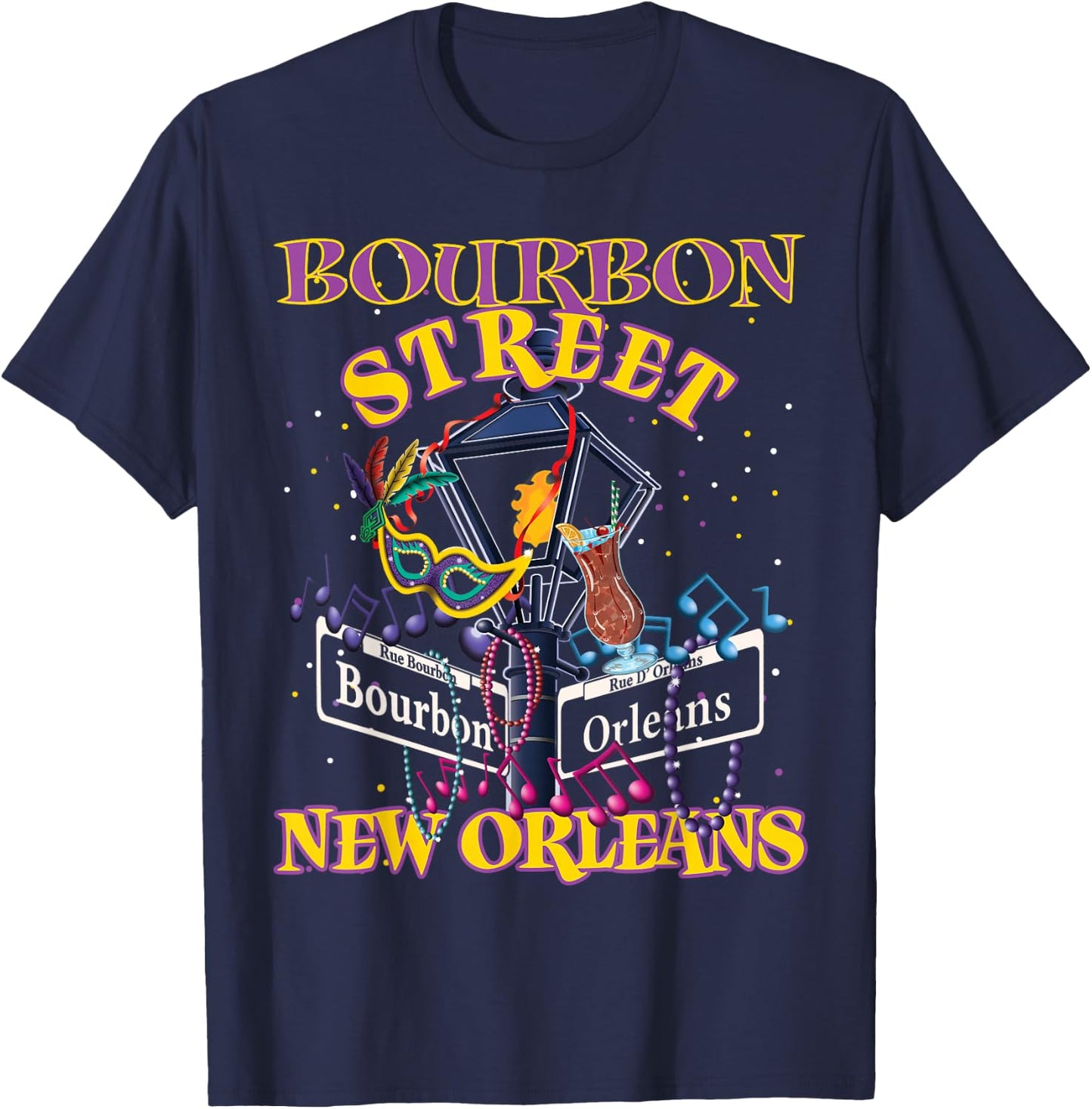 New Orleans Bourbon Street French Quarter 2026 NOLA T-Shirt - T-Shirt | Navy