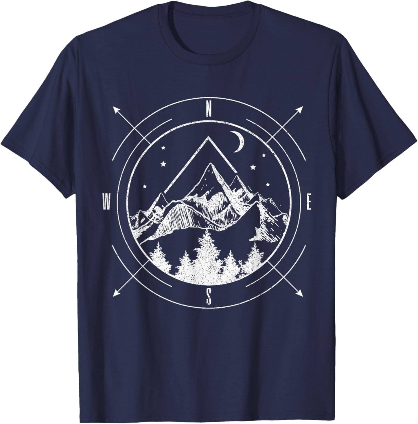 Hiking Camping Mountains Compass Hiker Camper Outdoor T-Shirt - T-Shirt | Navy