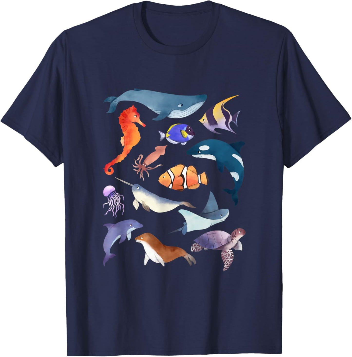 Sea Animals Shirt Funny Ocean Marine Creatures Gifts T-Shirt - T-Shirt | Navy