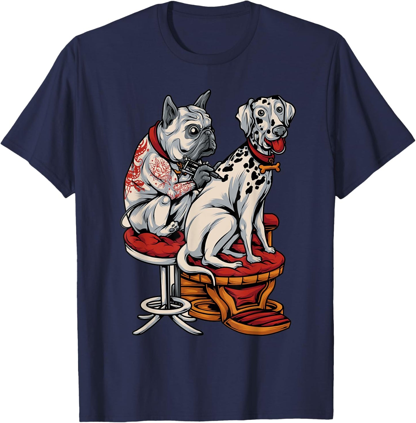 Frenchie Pug Dalmatian French Bulldog Tattoo T-Shirt - T-Shirt | Navy