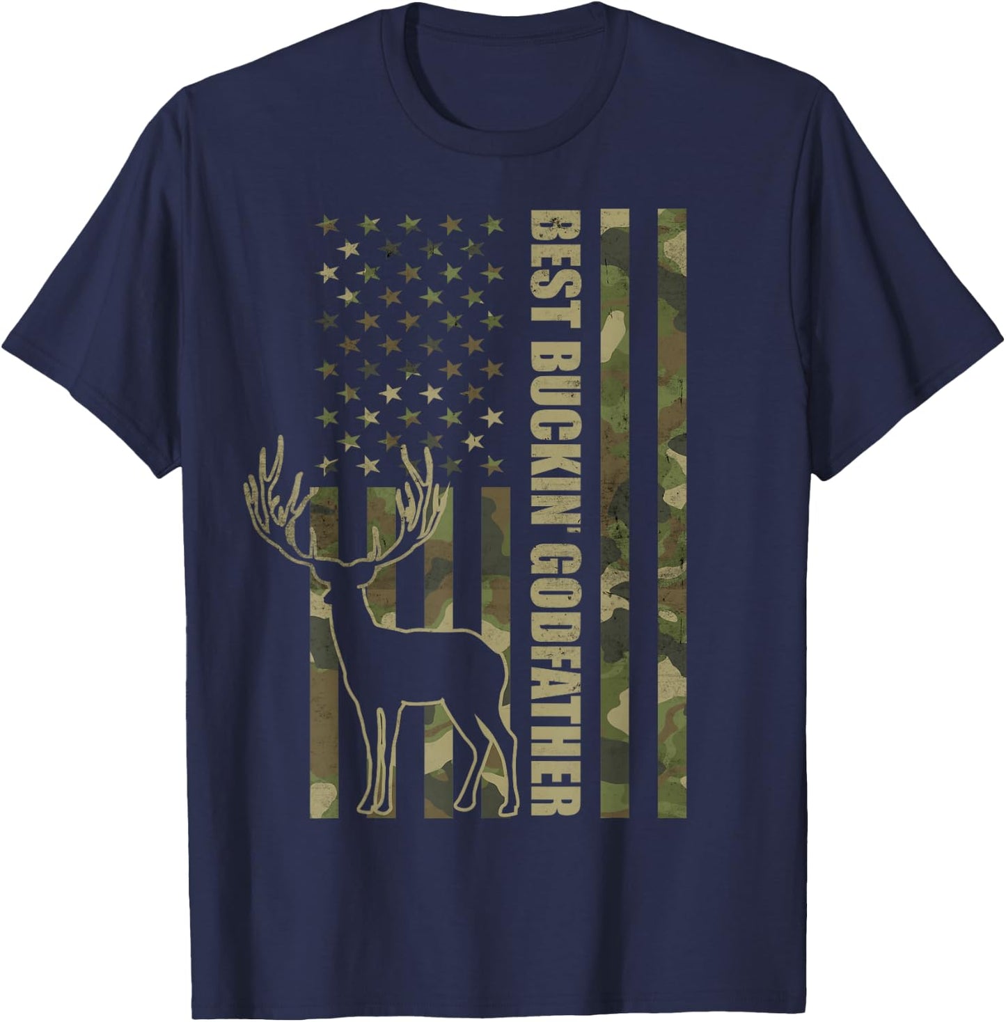 Best Buckin' Godfather Funny Deer Hunter Camo American Flag T-Shirt - T-Shirt | Navy