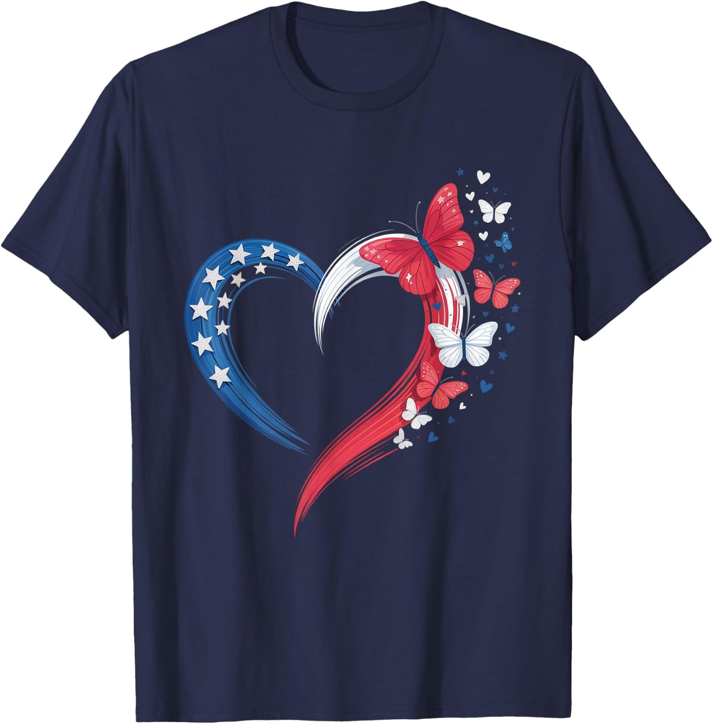 Butterfly Red White Blue Patriotic USA Flag 4th Of July T-Shirt - T-Shirt | Navy