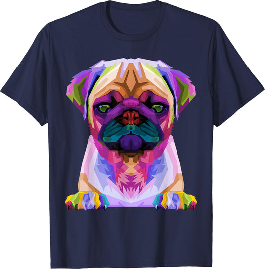 Pug Pop Art Colorful Portrait for Dog Lovers T-Shirt - T-Shirt | Navy
