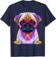Pug Pop Art Colorful Portrait for Dog Lovers T-Shirt - T-Shirt | Navy