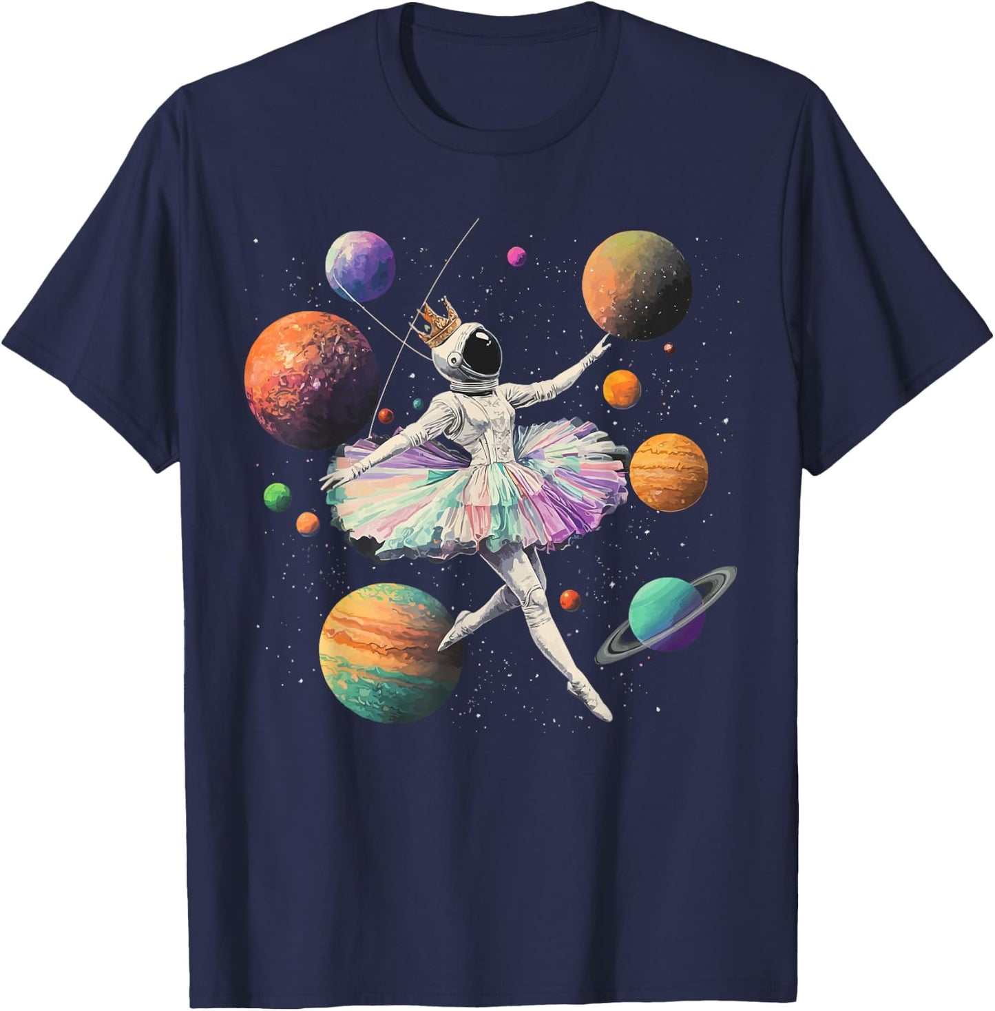 Astronaut Ballerina Dancing In Space Planets Galaxy Kid Girl T-Shirt - T-Shirt | Navy