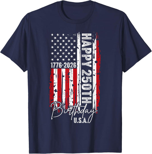 Happy 250th Birthday 1776-2026 USA Independence Day T-Shirt - T-Shirt | Navy