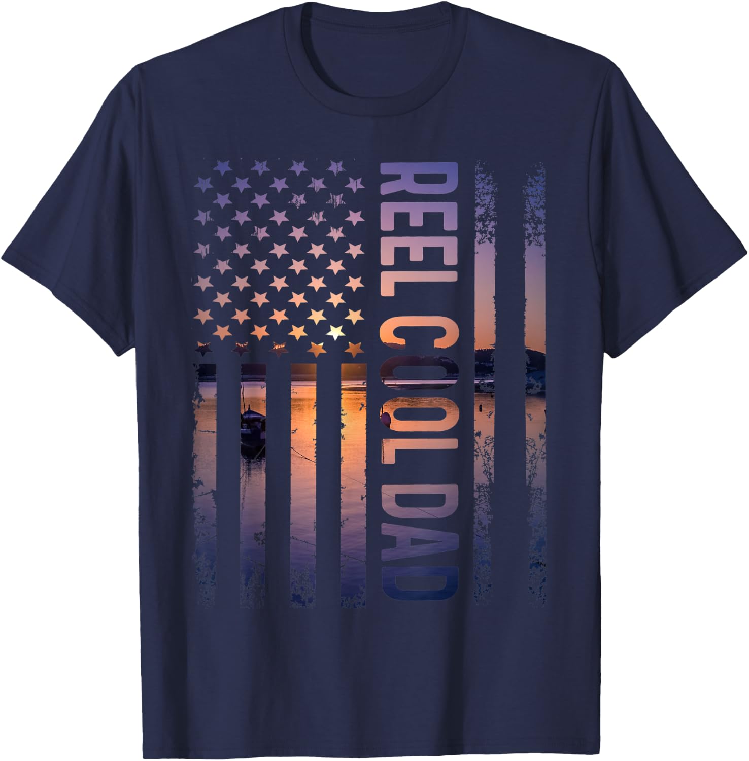Reel Cool Dad Vintage Patriotic Daddy On Father's Day T-Shirt - T-Shirt | Navy