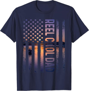 Reel Cool Dad Vintage Patriotic Daddy On Father's Day T-Shirt - T-Shirt | Navy