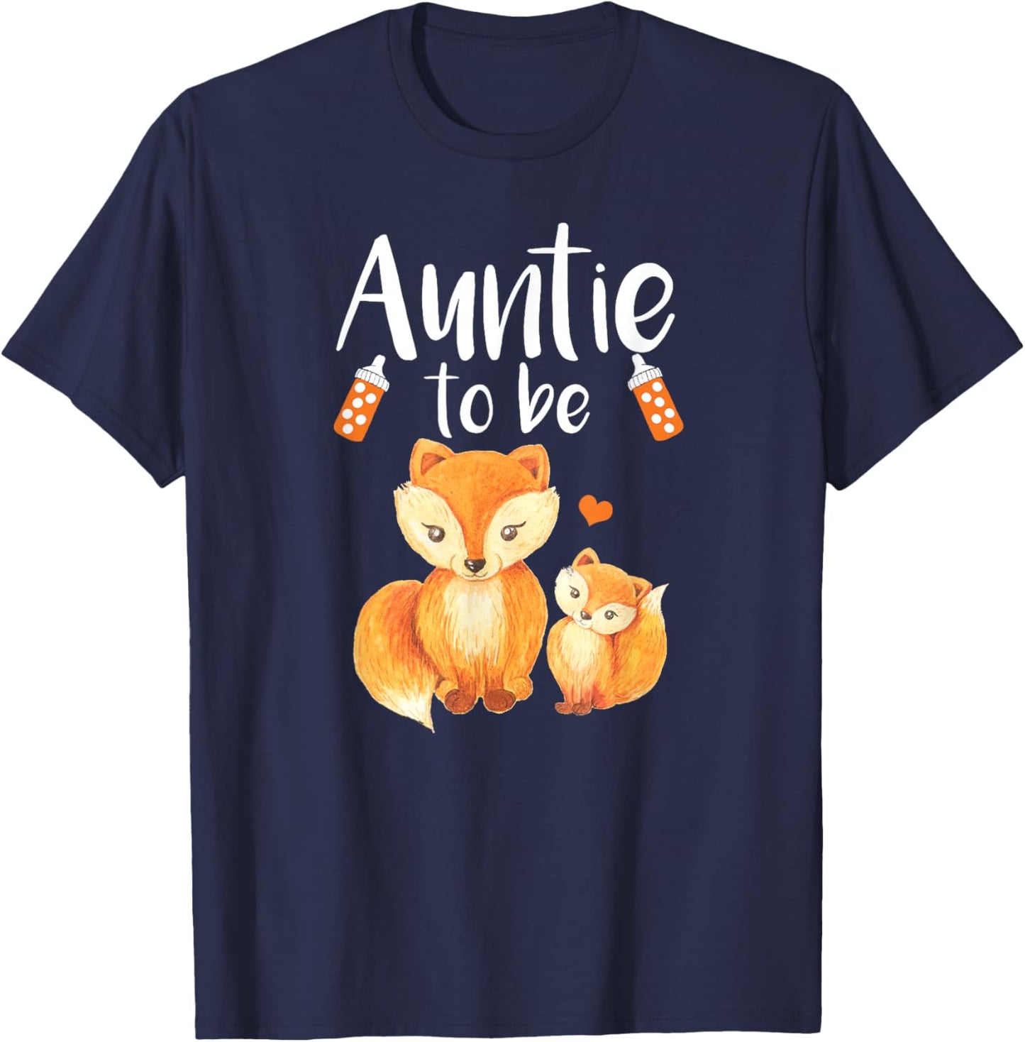 Auntie To Be Fox Baby Shower Cute Forest Animal T-Shirt - T-Shirt | Navy