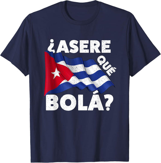 Cool Cuban Flag w/ Funny Cuban Saying Spanish Greeting T-Shirt - T-Shirt | Navy