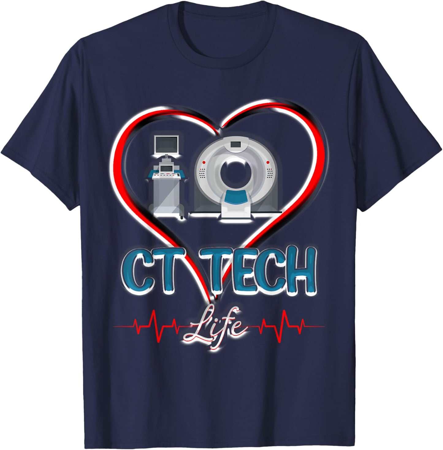 CT Tech Life Heart Funny Technologist T-Shirt - T-Shirt | Navy