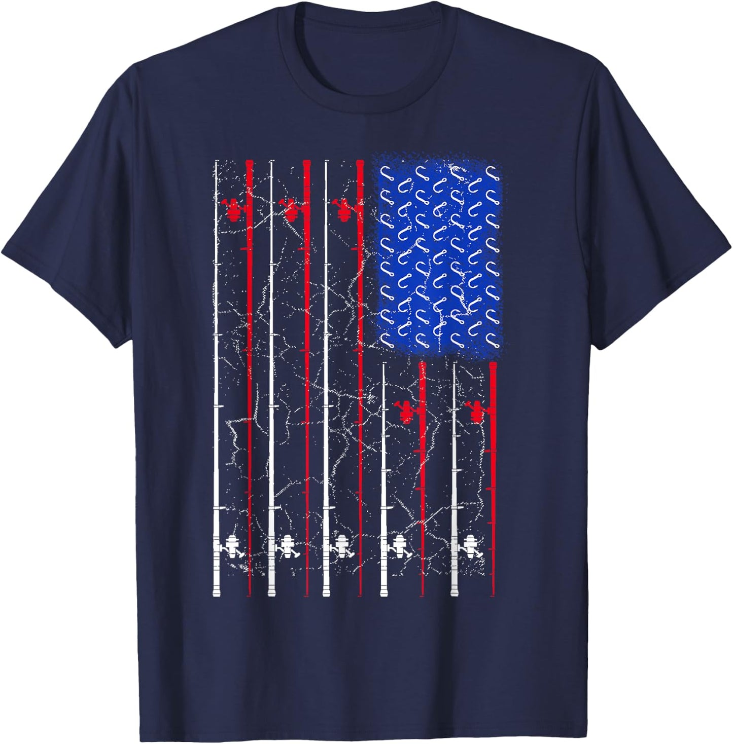American US Flag Fishing Rod Top, Cool Fisherman Top T-Shirt - T-Shirt | Navy