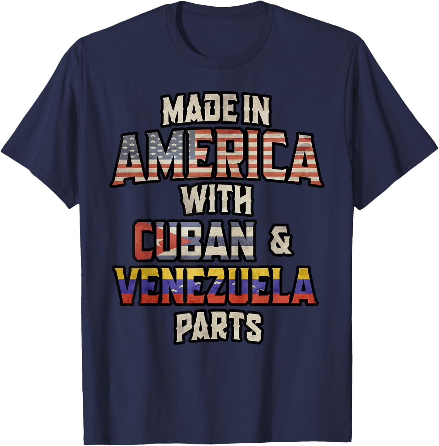 Cuban And Venezuelan Made In America Mix Heritage Vintage T-Shirt - T-Shirt | Navy