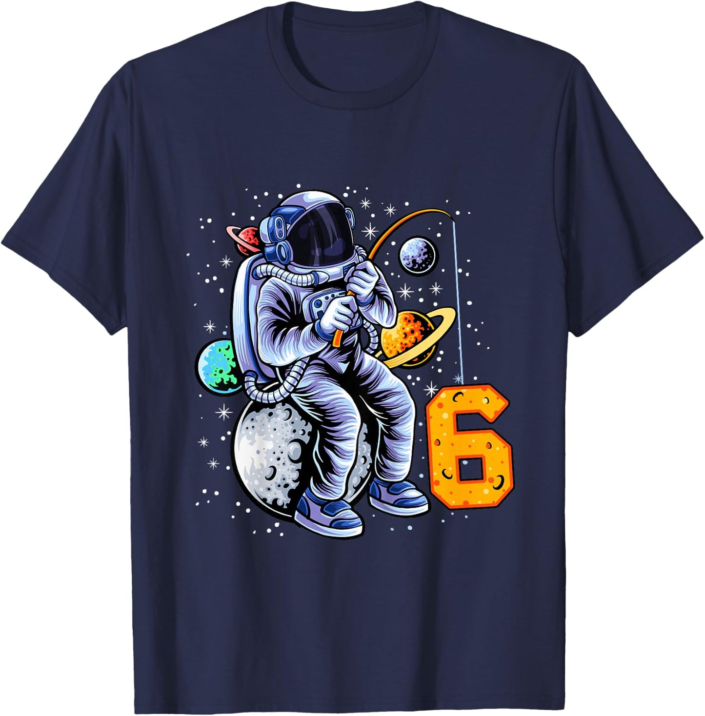 6 Years Old Birthday Boy Astronaut Gifts Space 6th B-Day T-Shirt - T-Shirt | Navy