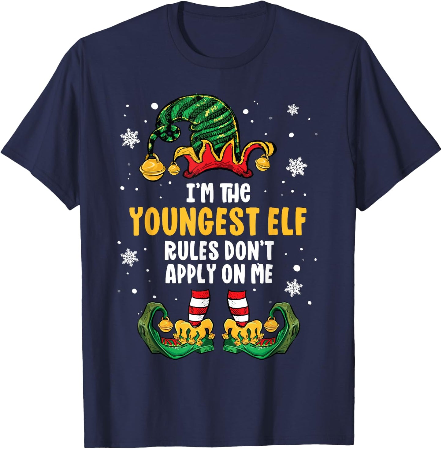 Youngest Child Shirt Elf Family Matching Sibling Christmas T-Shirt - T-Shirt | Navy