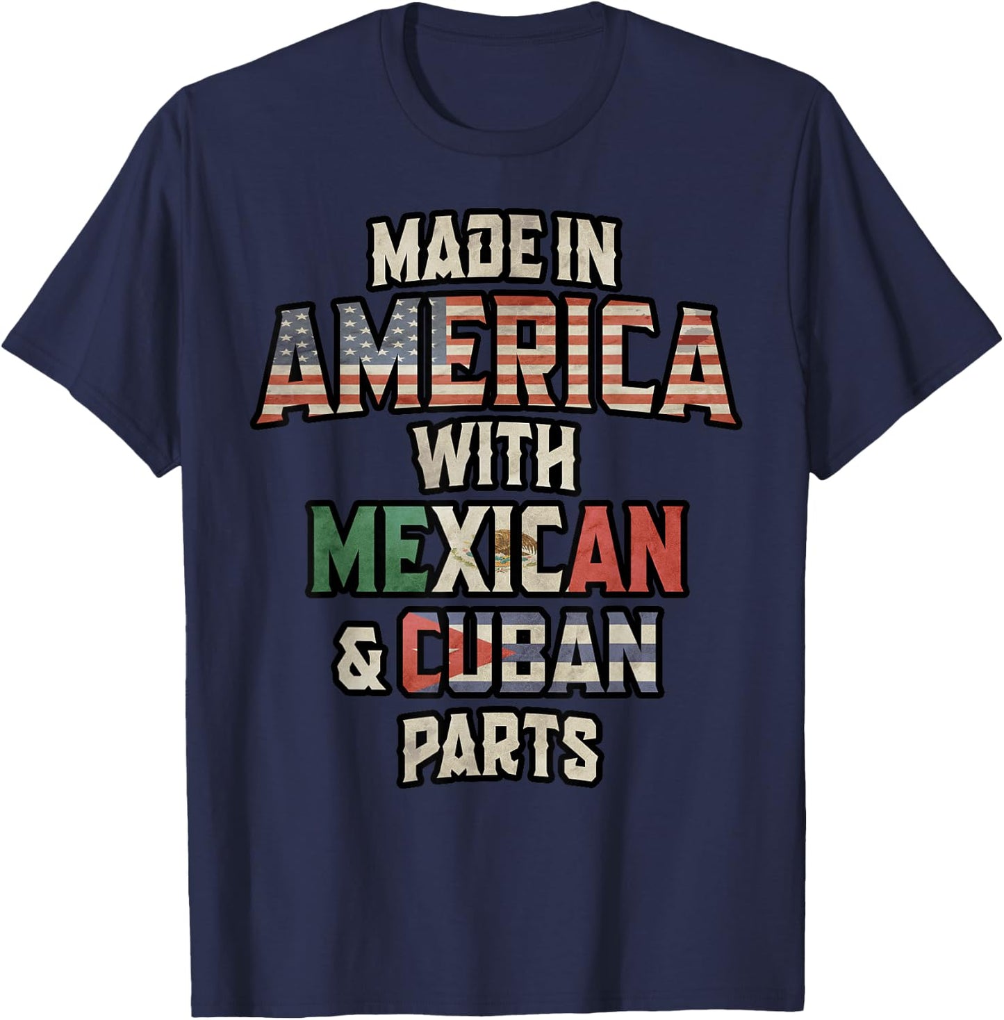 Mexican And Cuban Made In America Mix Heritage Vintage T-Shirt - T-Shirt | Navy