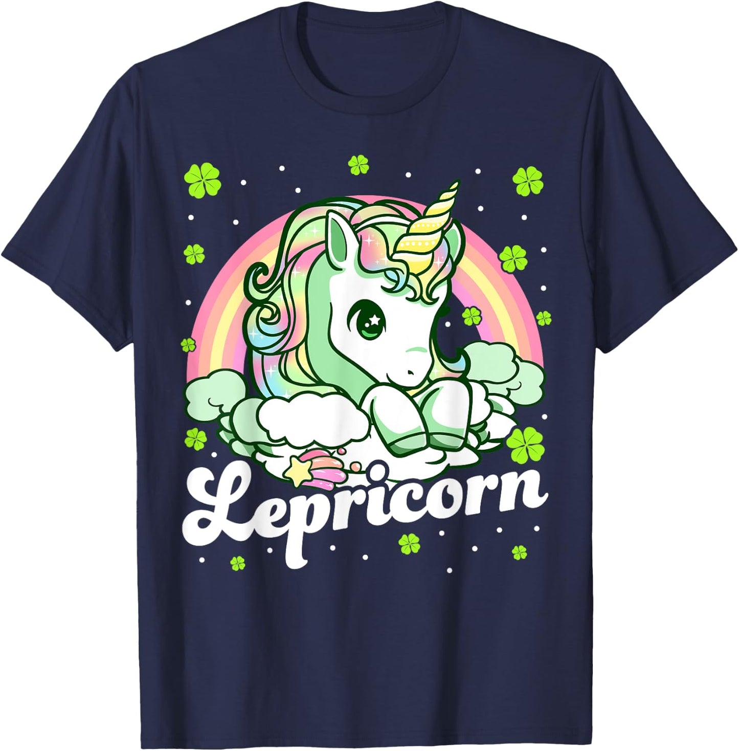 Lepricorn Rainbow St Patricks Day Unicorn Girls Kids Teacher T-Shirt - T-Shirt | Navy
