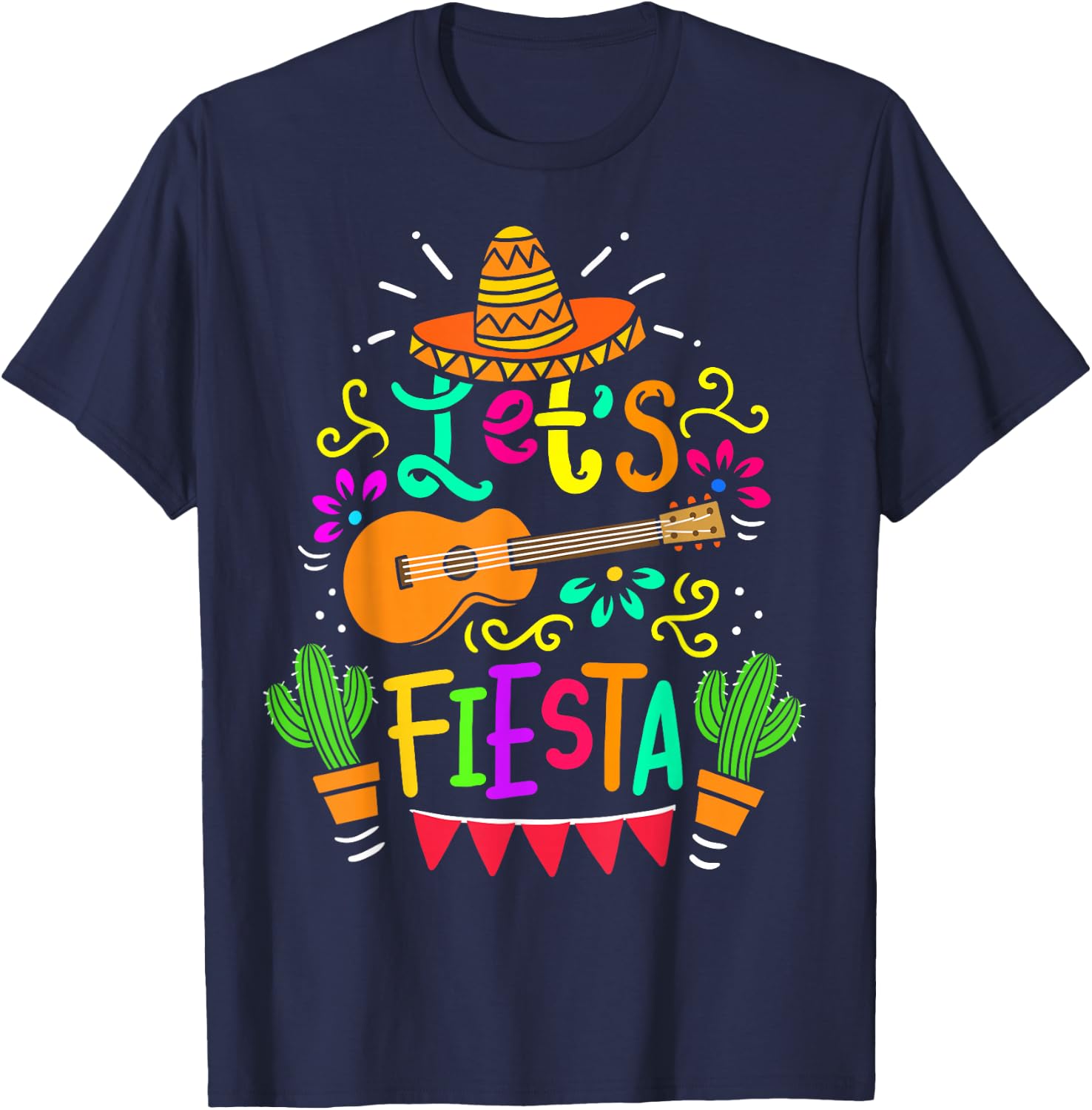 Cinco De Mayo Mexican Guitar Cactus Women Boys Girls T-Shirt - T-Shirt | Navy