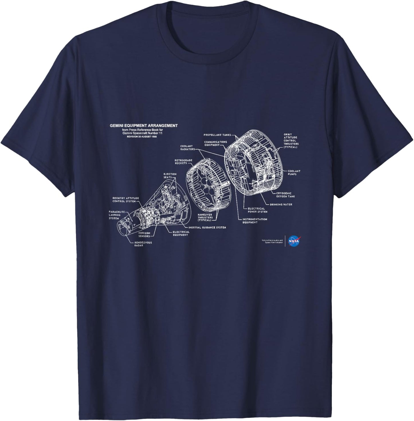 NASA Gemini Spacecraft Schematic T-Shirt - T-Shirt | Navy