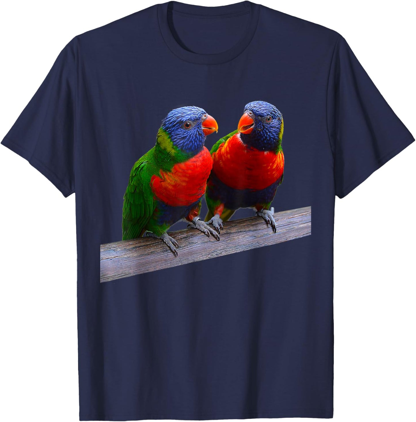 Parrot Bird Two Rainbow Lorikeet Parrots Ornithology T-Shirt - T-Shirt | Navy