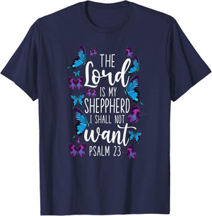 Christian Bible Verse Quote Butterfly Psalm 23 T-Shirt - T-Shirt | Navy