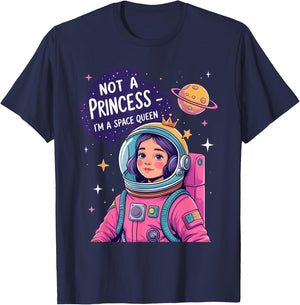Girl Astronaut Cute Princess Little Queen Funny Space Saying T-Shirt - T-Shirt | Navy