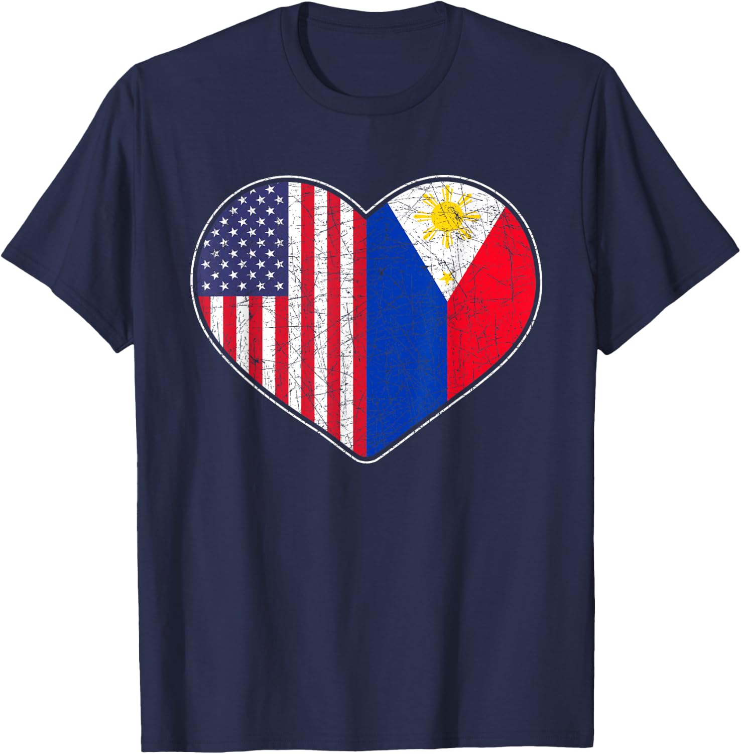 USA Flag Heart Filipino Heritage Pinoy Love Philippines T-Shirt - T-Shirt | Navy