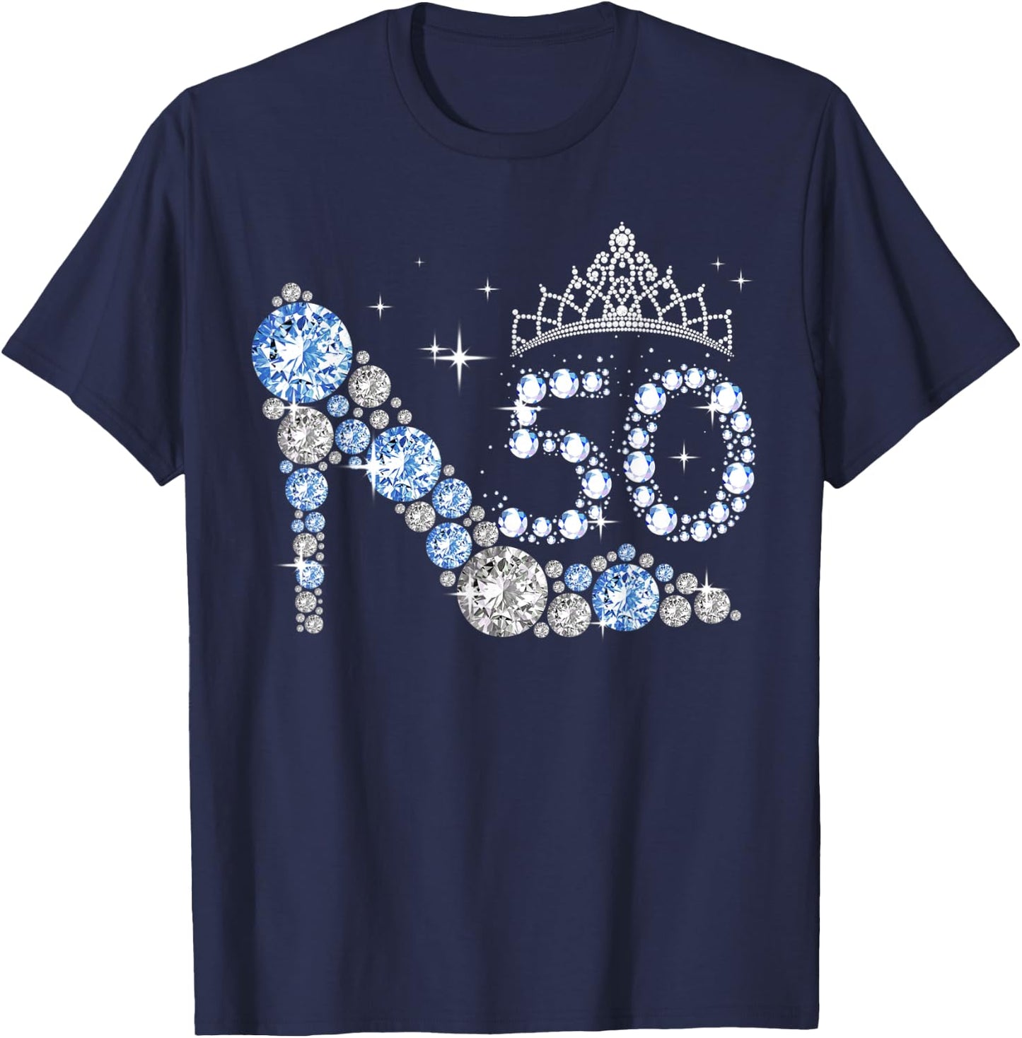 mb 50th Birthday Diamond High Heels Crown Sparkling Women T-Shirt - T-Shirt | Navy