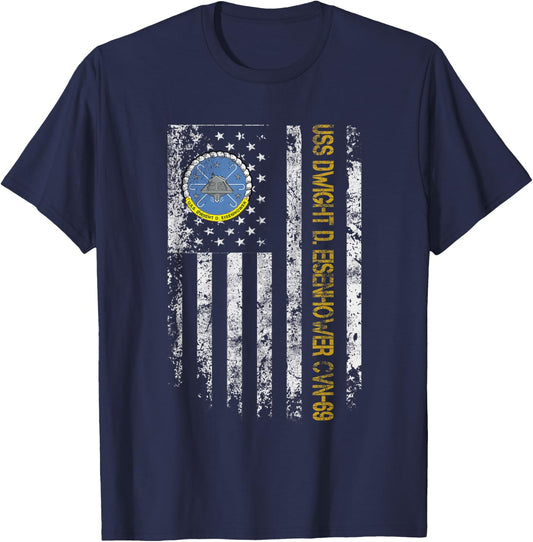 USS Dwight Eisenhower CVN-69 Aircraft Carrier Veteran Flag T-Shirt - T-Shirt | Navy