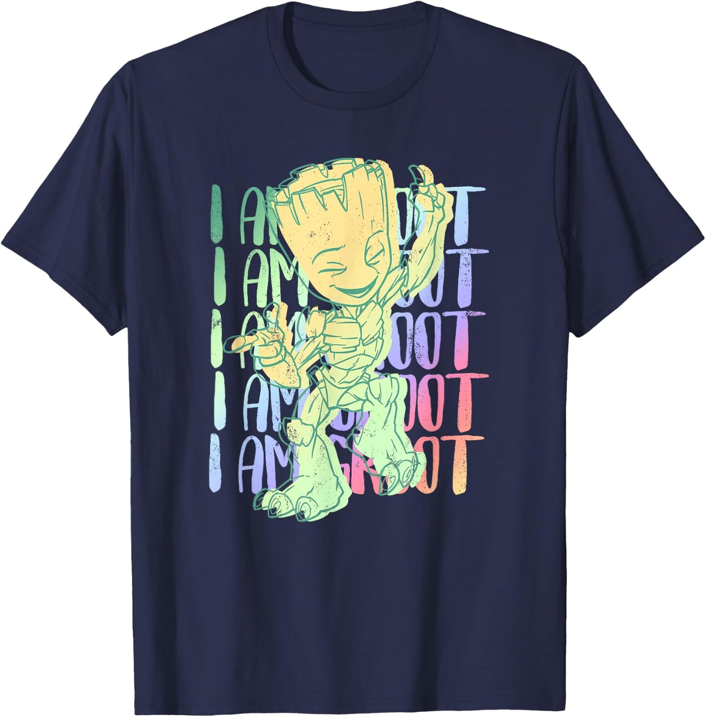 Marvel I Am Groot Happy Groot Neon Text Stack T-Shirt - T-Shirt | Navy