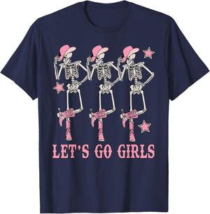 Let's Go Girls Western Skeleton Cowgirls Bachelorette Party T-Shirt - T-Shirt | Navy
