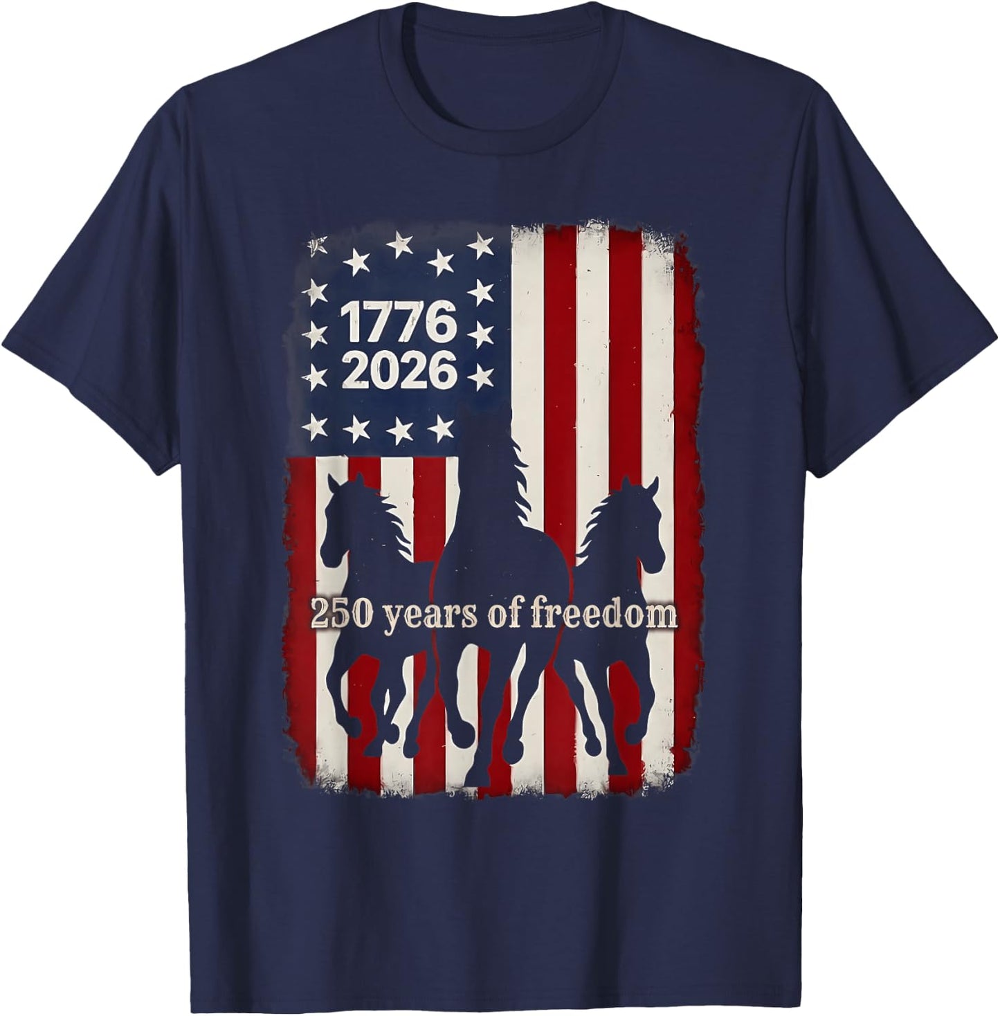 Horse American Flag 250 Years Anniversary USA Fourth of July T-Shirt - T-Shirt | Navy