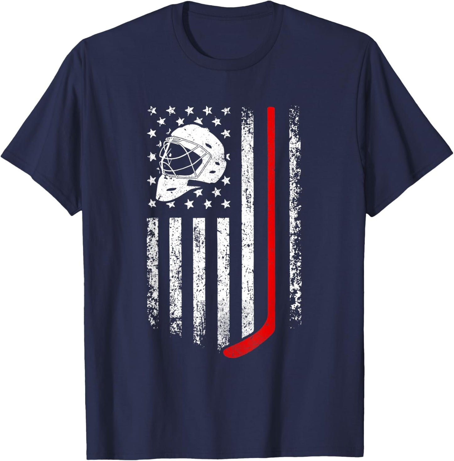 Hockey American Flag Cool Ice Hockey Player Men Women Boys T-Shirt - T-Shirt | Navy